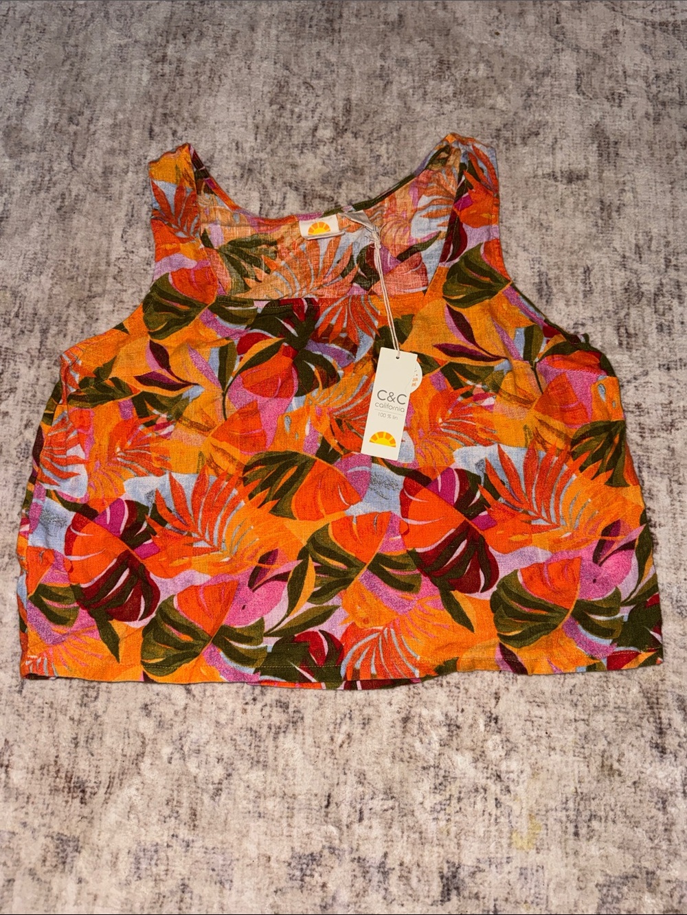C&C California Orange & Pink Tropical Leaf Tank